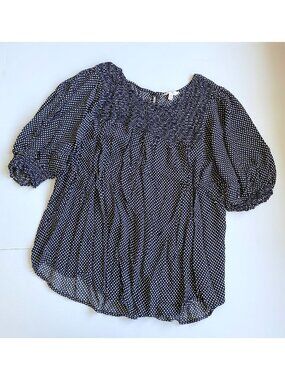 Women's 4XL Terra & Sky Navy White Polka Dot Tunic 28-30W Babydoll Boho Blouse